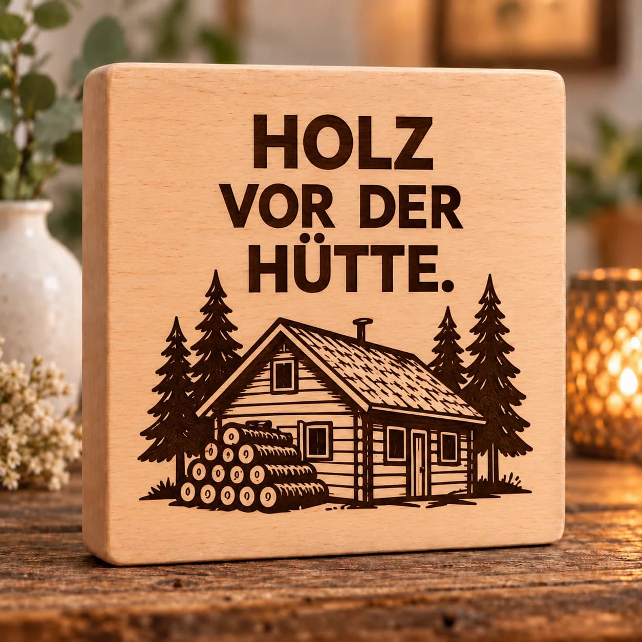 Brandblock Holz vor der Hütte